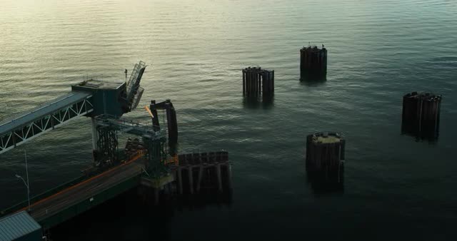 Static show of ferry dock and pilings