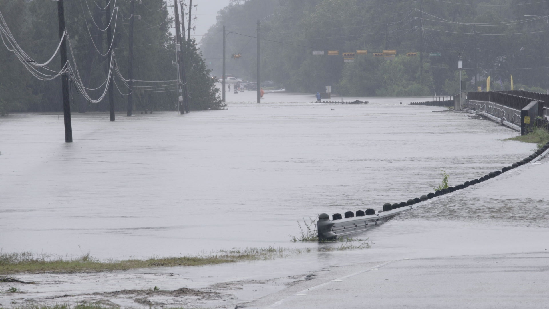 Hurricane Harvey - Flooded creek and bridge, 4K. Contact us to see more Hurricane Harvey footage.