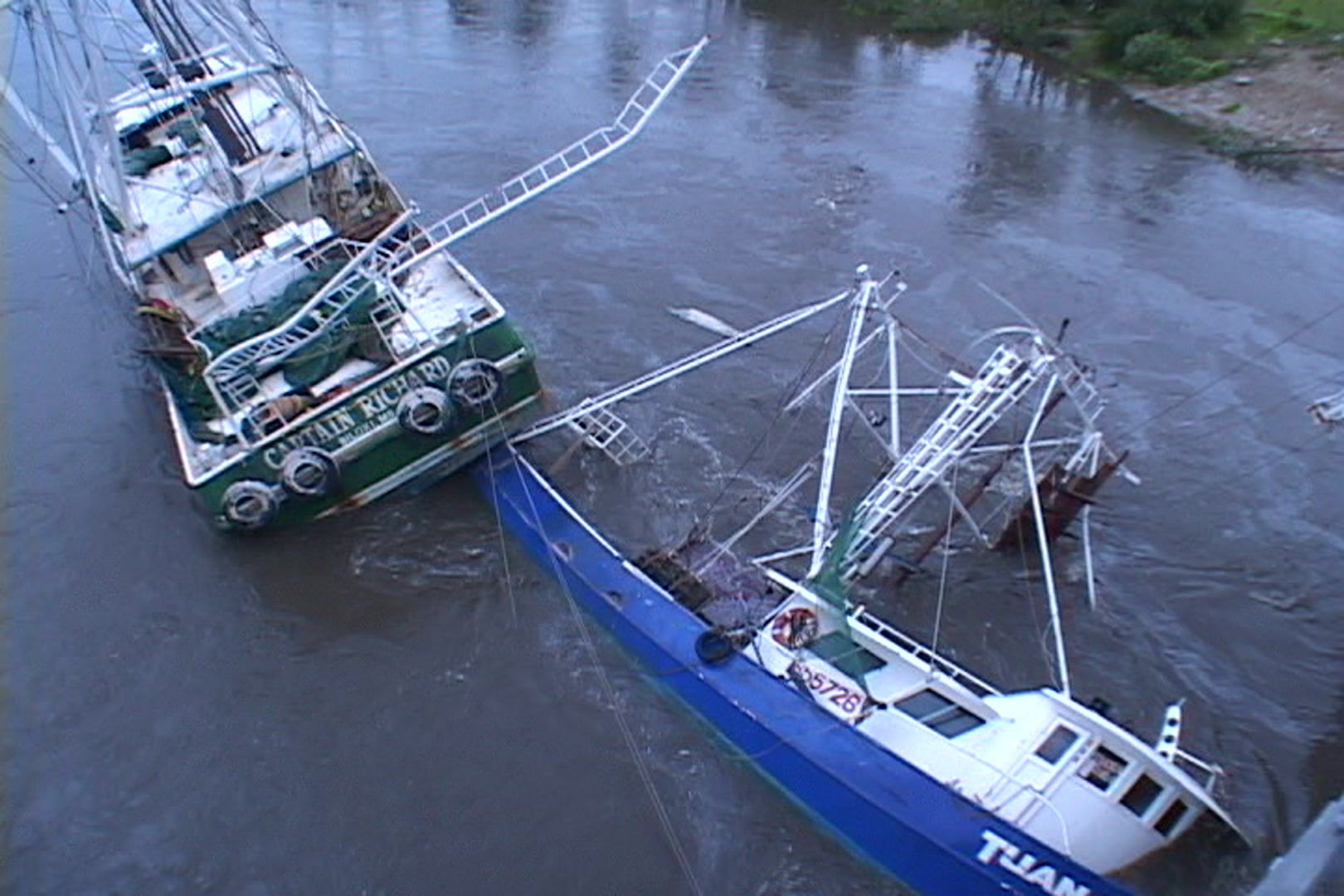 Shrimp boats washed inland by Hurricane Katrina.