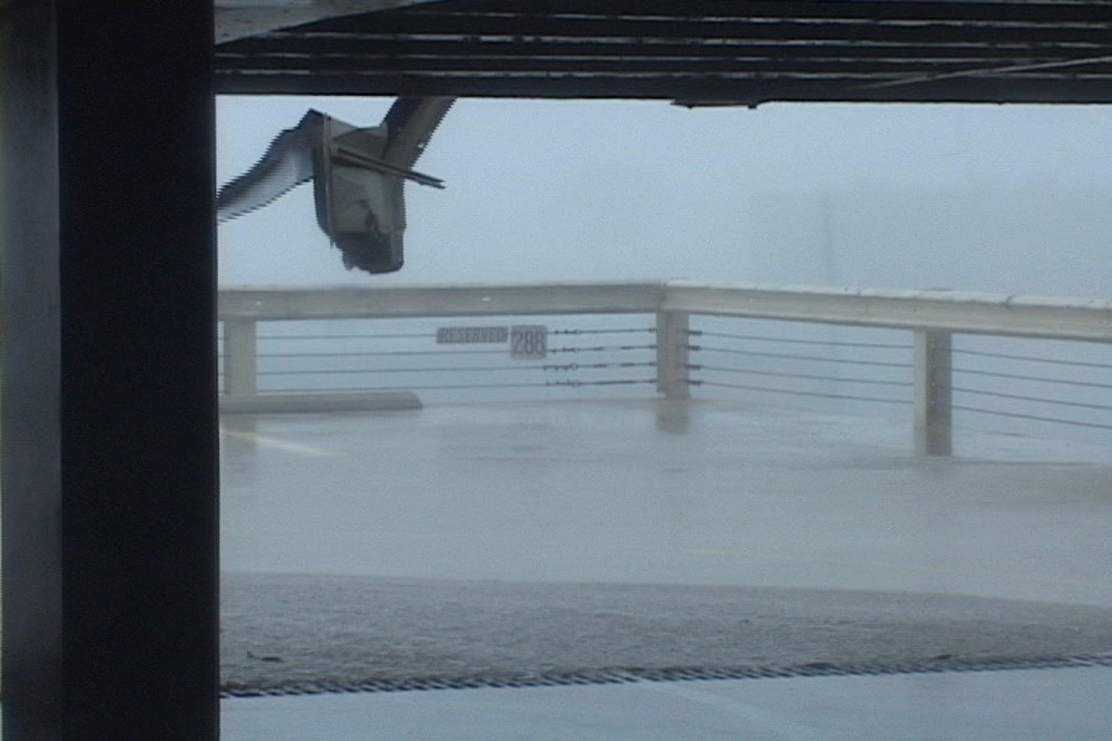 Sheet metal sways in wind during Hurricane Katrina.