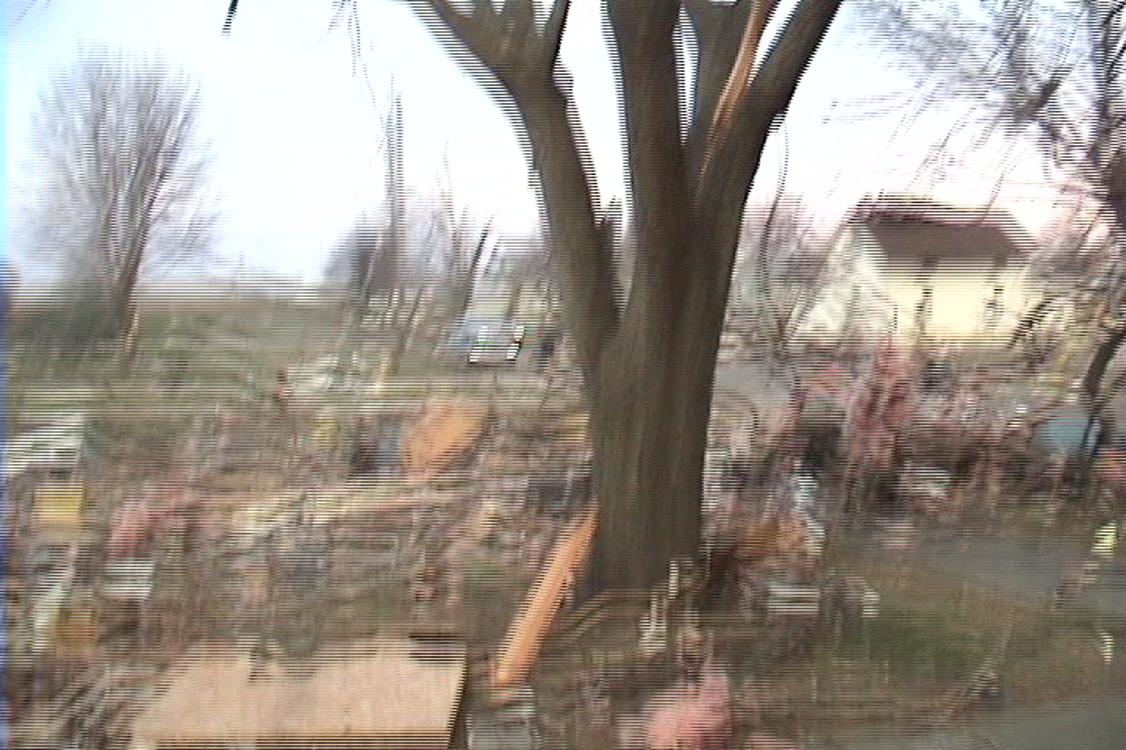 Tornado damage and aftermath - Woman in window, Woodward Iowa.