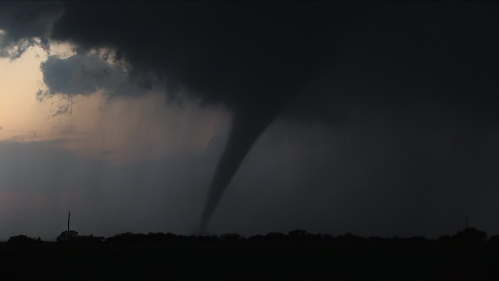 Tornado and lightning bolt at dusk - HD 1080, Texas.