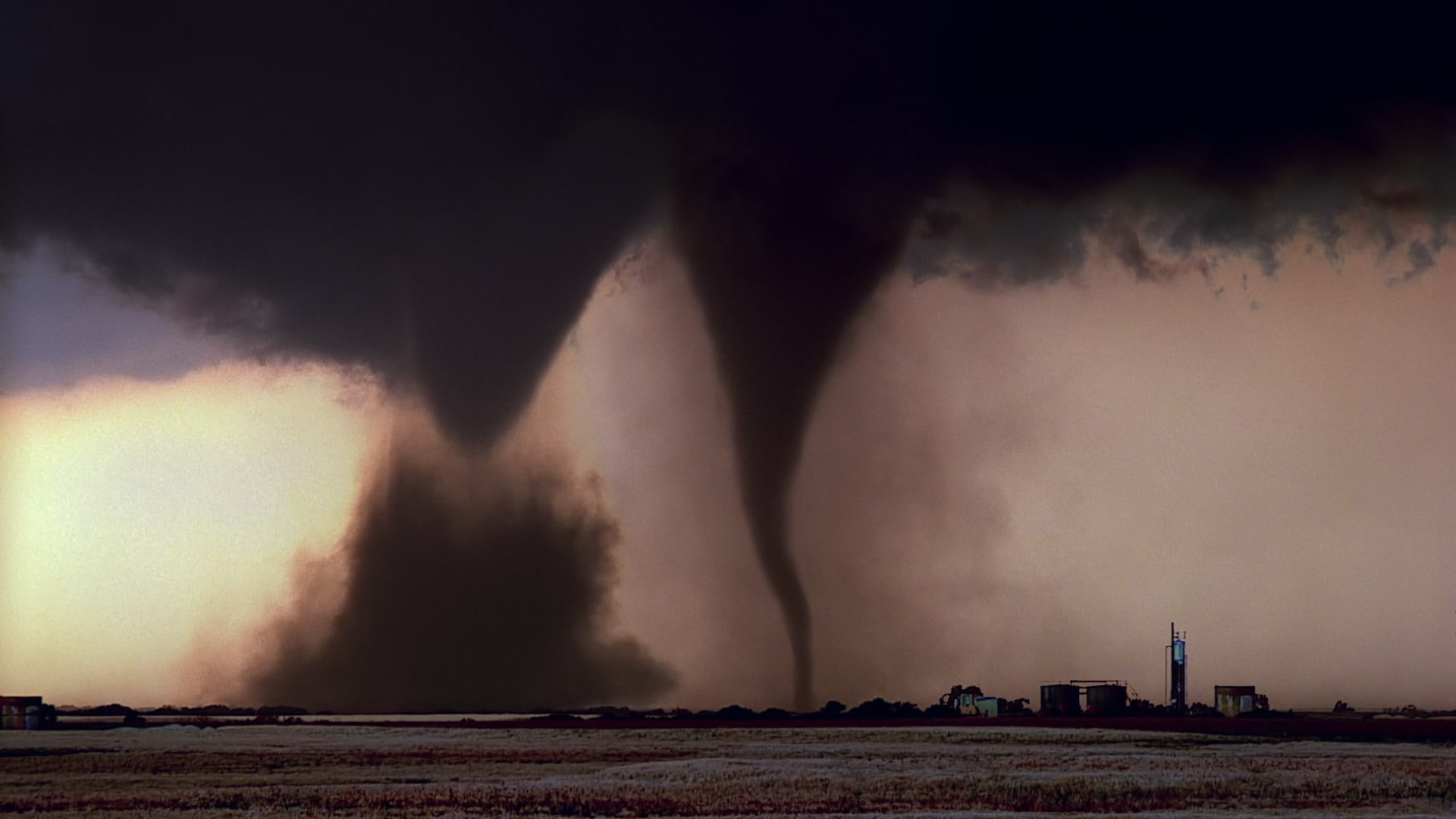 Double "sisters" tornadoes with dust whirl, Harper, Kansas, 35mm film to HD 1080.